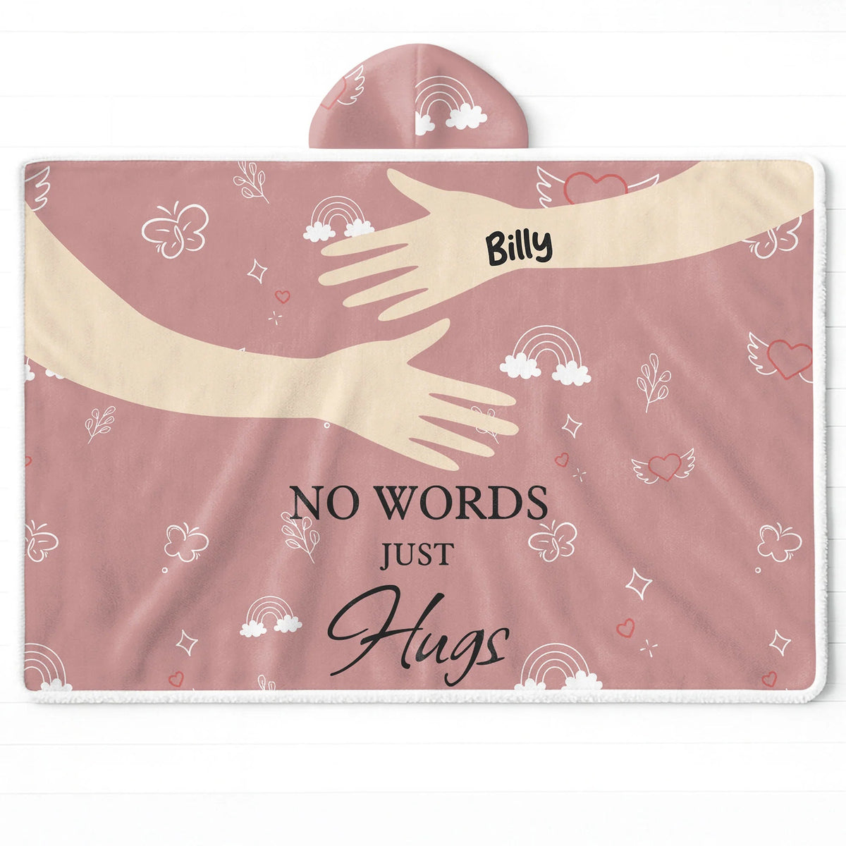 No Words Just Hugs Personalized Blanket with Hood - Custom Memorial Wearable Throw Blanket for Grandma & Family