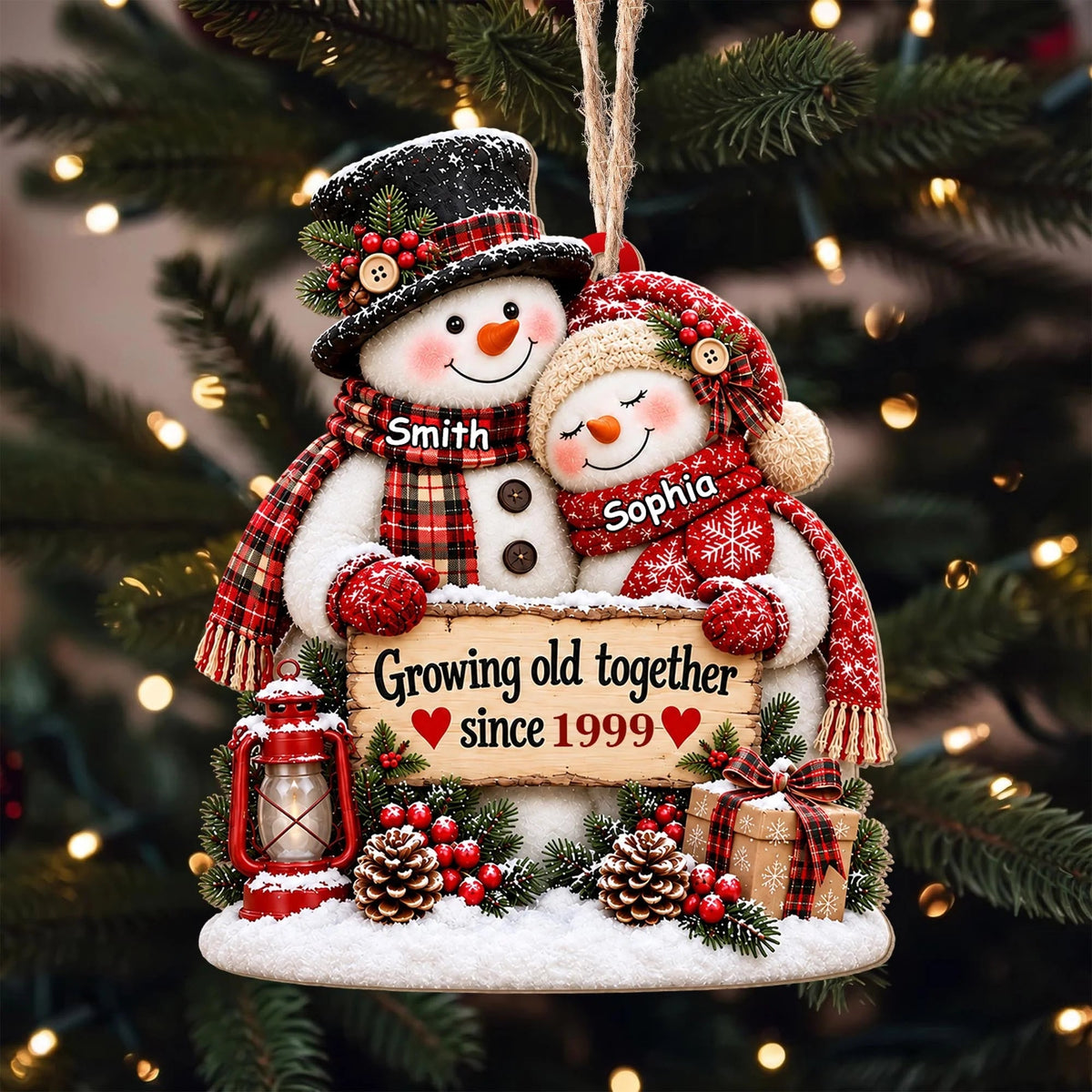 Growing Old Together Personalized Snowman Couple Wooden Ornament - Christmas Keepsake for Husband Wife