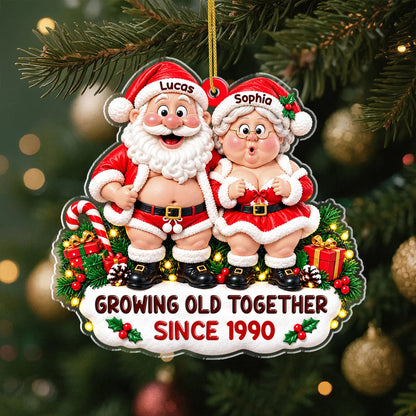 Growing Old Together Personalized Santa Couple Acrylic Ornament - Christmas Keepsake for Husband Wife