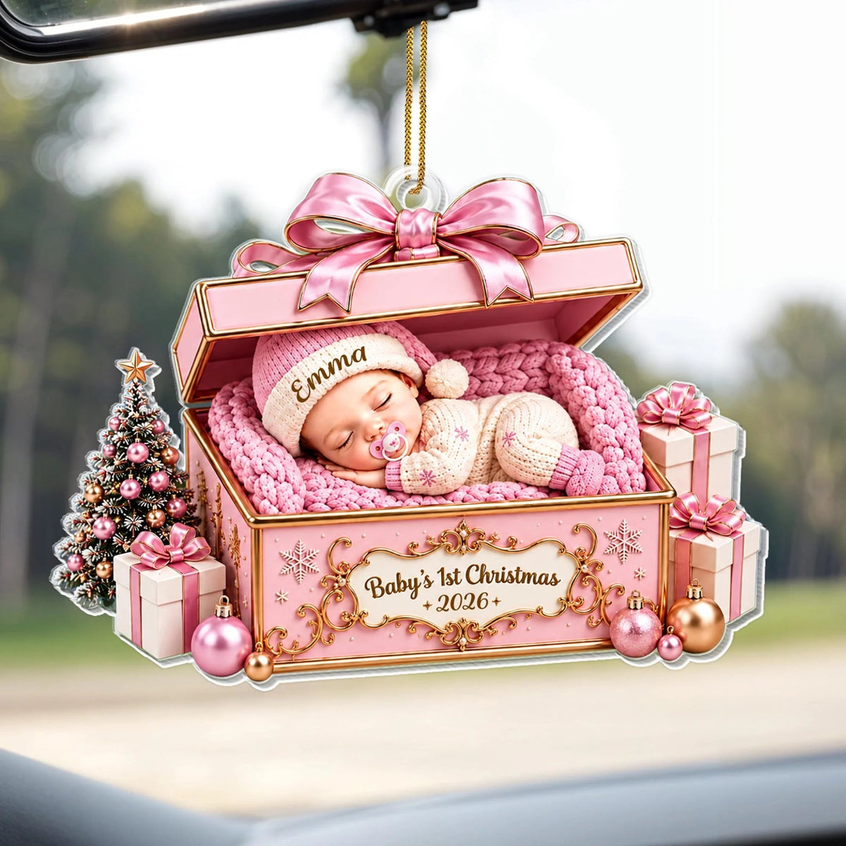 Baby's 1st Christmas Sleeping Baby in Gift Box - Personalized Acrylic Ornament for Newborn Keepsake
