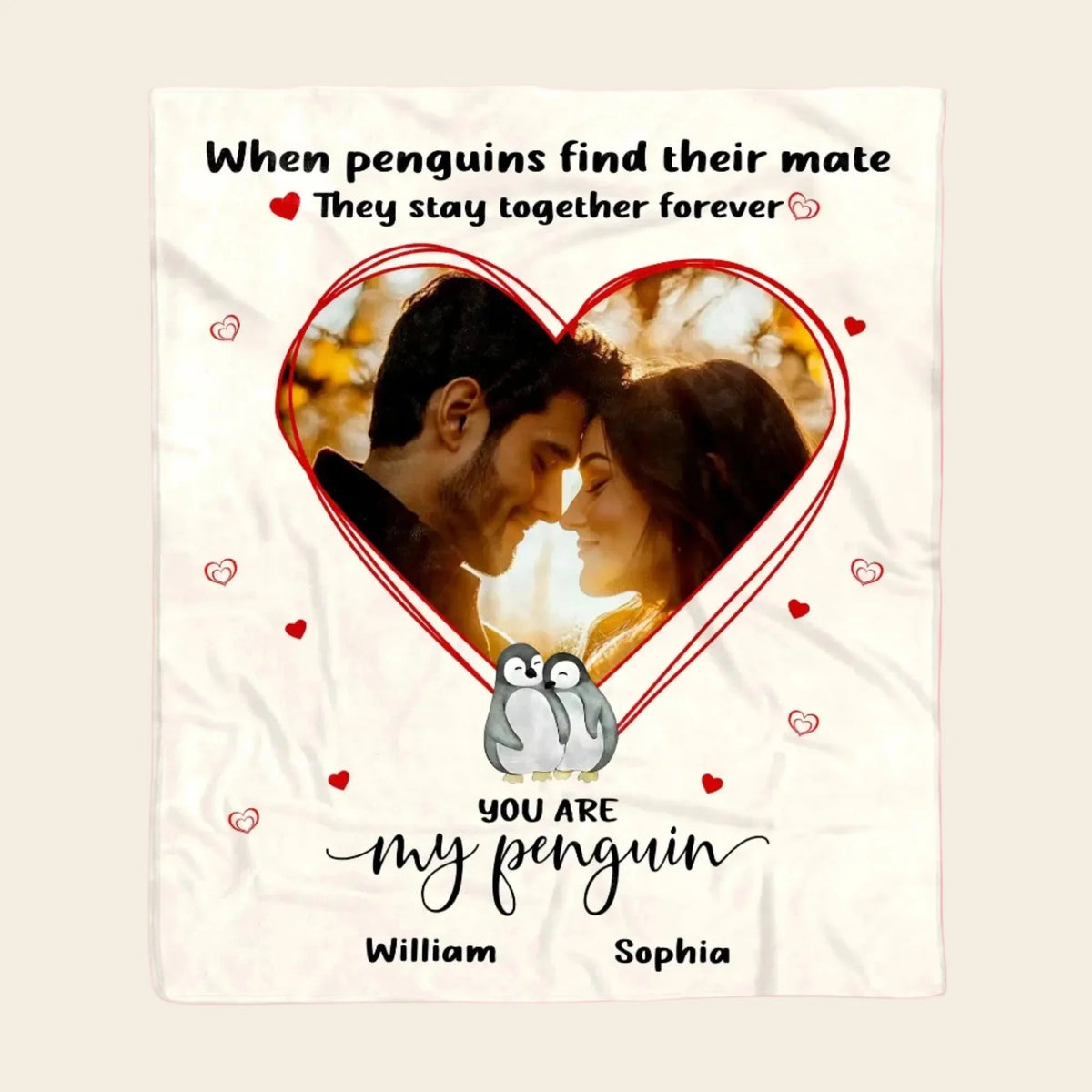You Are My Penguin Personalized Couple Blanket with Custom Photo - Romantic Gift for Wife Husband