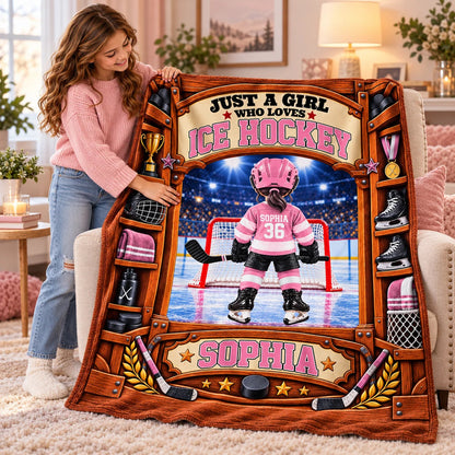 "Just A Boy/Girl Who Loves Ice Hockey" Custom Ice Hockey Blanket - Personalized Hockey Gift for Kids & Youth