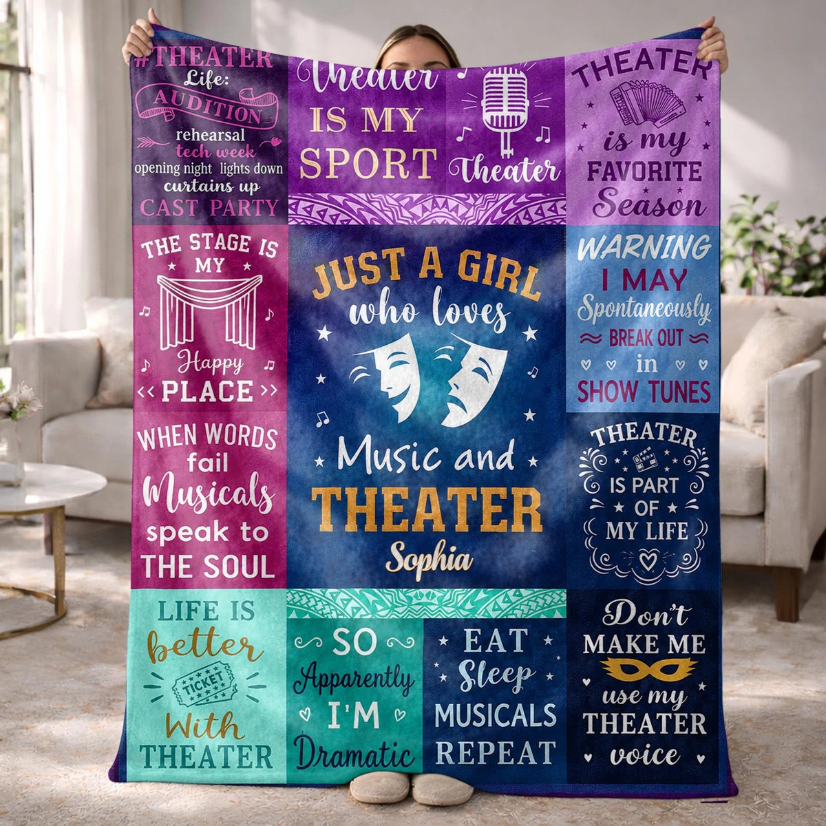 Just A Girl Who Loves Music And Theater Personalized Blanket - Drama Club Birthday Gift for Daughter