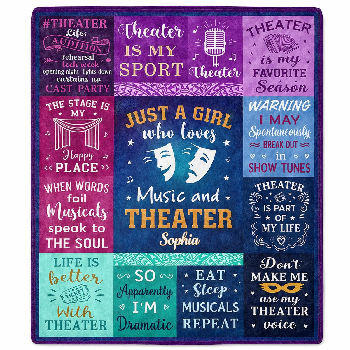 Just A Girl Who Loves Music And Theater Personalized Blanket - Drama Club Birthday Gift for Daughter