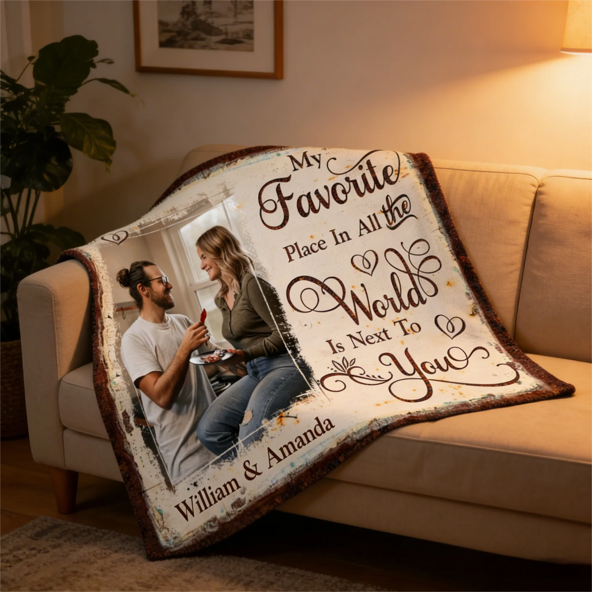 Personalized My Favorite Place Is Next To You Couple Plush Blanket