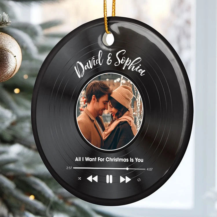 Custom Song Vinyl Record Personalized Ceramic Ornament - Couples Christmas Gift