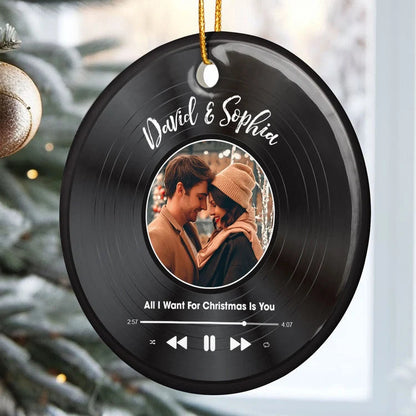 Custom Song Vinyl Record Personalized Ceramic Ornament - Couples Christmas Gift