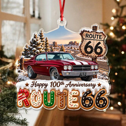 Happy 100th Anniversary Route 66 Personalized Acrylic Ornament - Custom Car Photo Gift for Dad Christmas Keepsake
