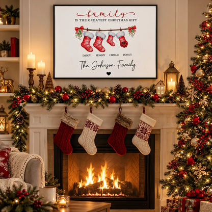 "Family Is The Greatest Christmas Gift" Personalized Canvas / Poster - Holiday Keepsake Wall Art for Mom and Dad