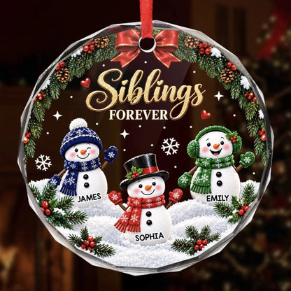 Siblings Forever Personalized Glass Ornament - Custom Snowman Christmas Gift for Brother Sister