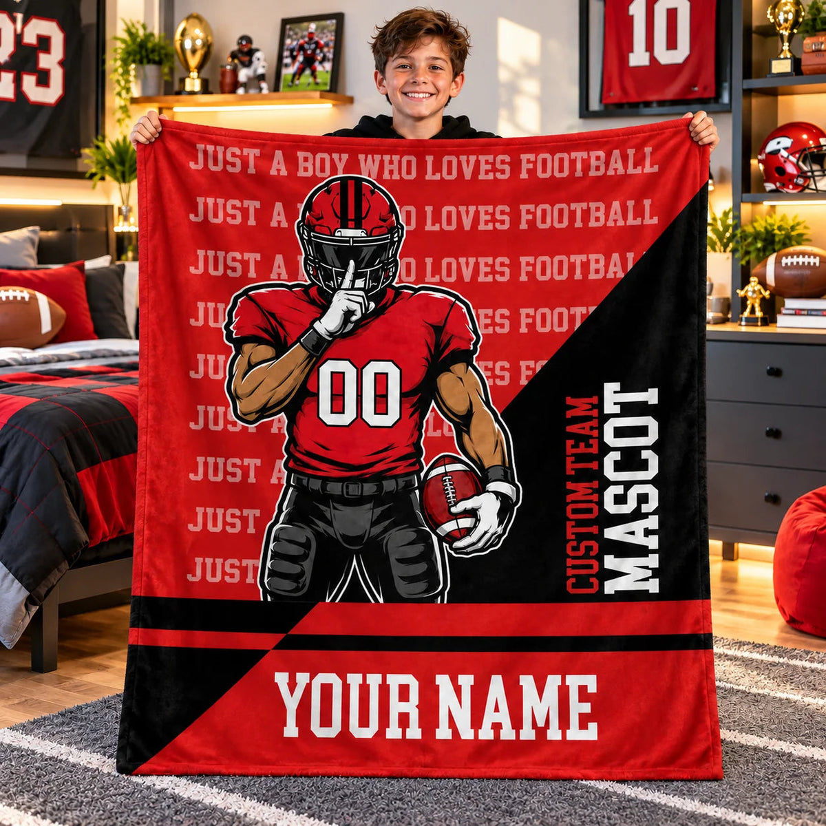 Just A Boy Who Loves Football Personalized Blanket for Boys - Custom Football Throw Gift for Kids