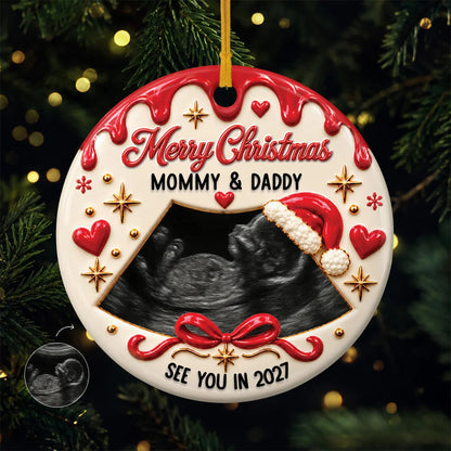 Personalized Merry Christmas Mommy & Daddy Ceramic Ornament