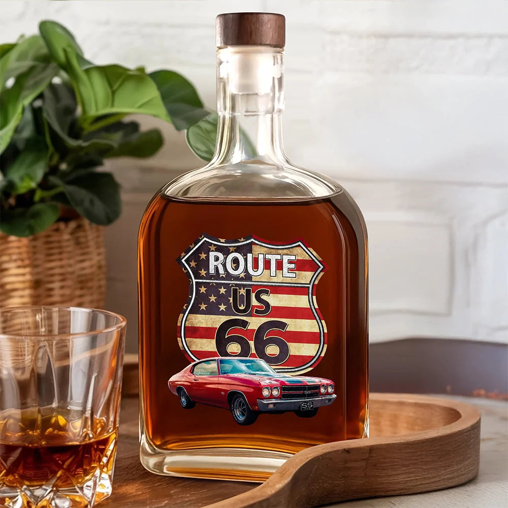 Personalized Route US 66 Car Photo Whiskey Bottle
