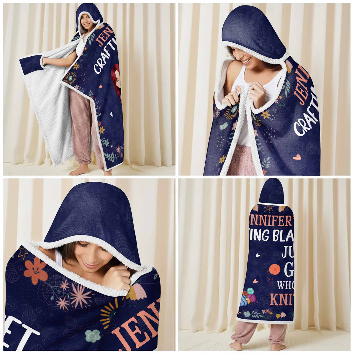 Personalized Just A Girl Who Loves Knitting Custom Hooded Blanket