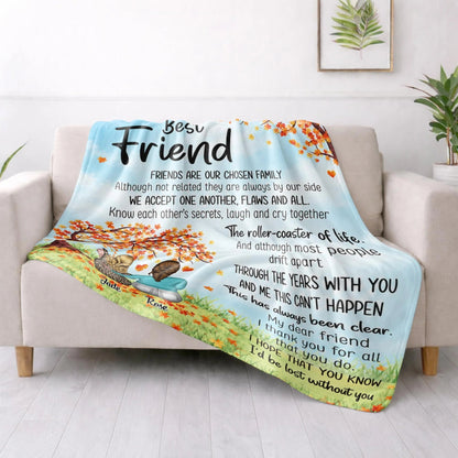 "Friends Are Our Chosen Family" Personalized Best Friend Blanket - Custom Fall Keepsake Gift for Besties