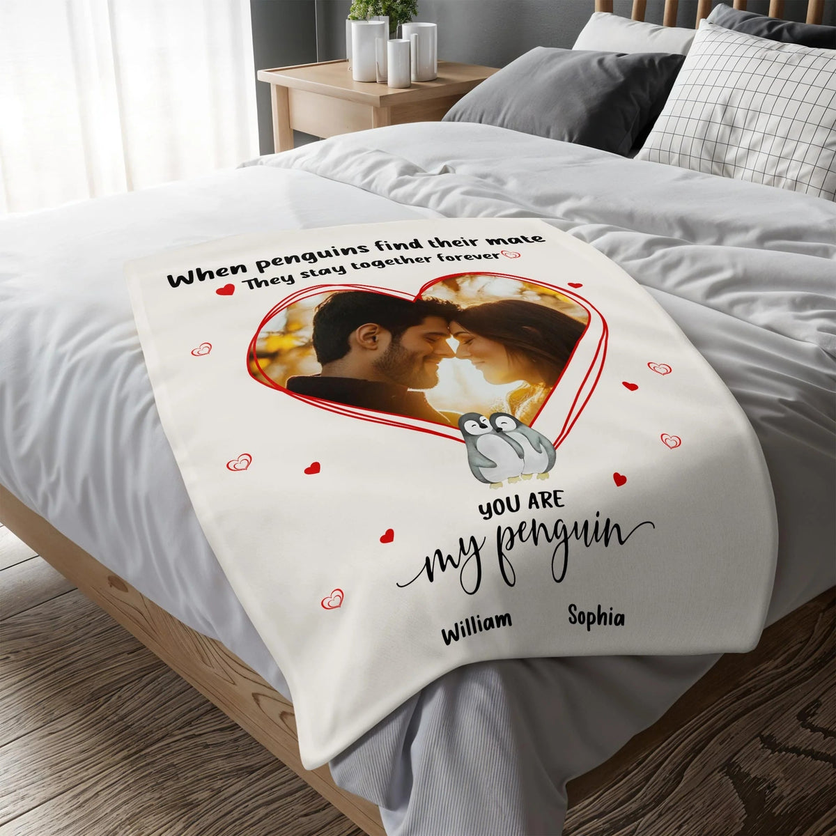 You Are My Penguin Personalized Couple Blanket with Custom Photo - Romantic Gift for Wife Husband