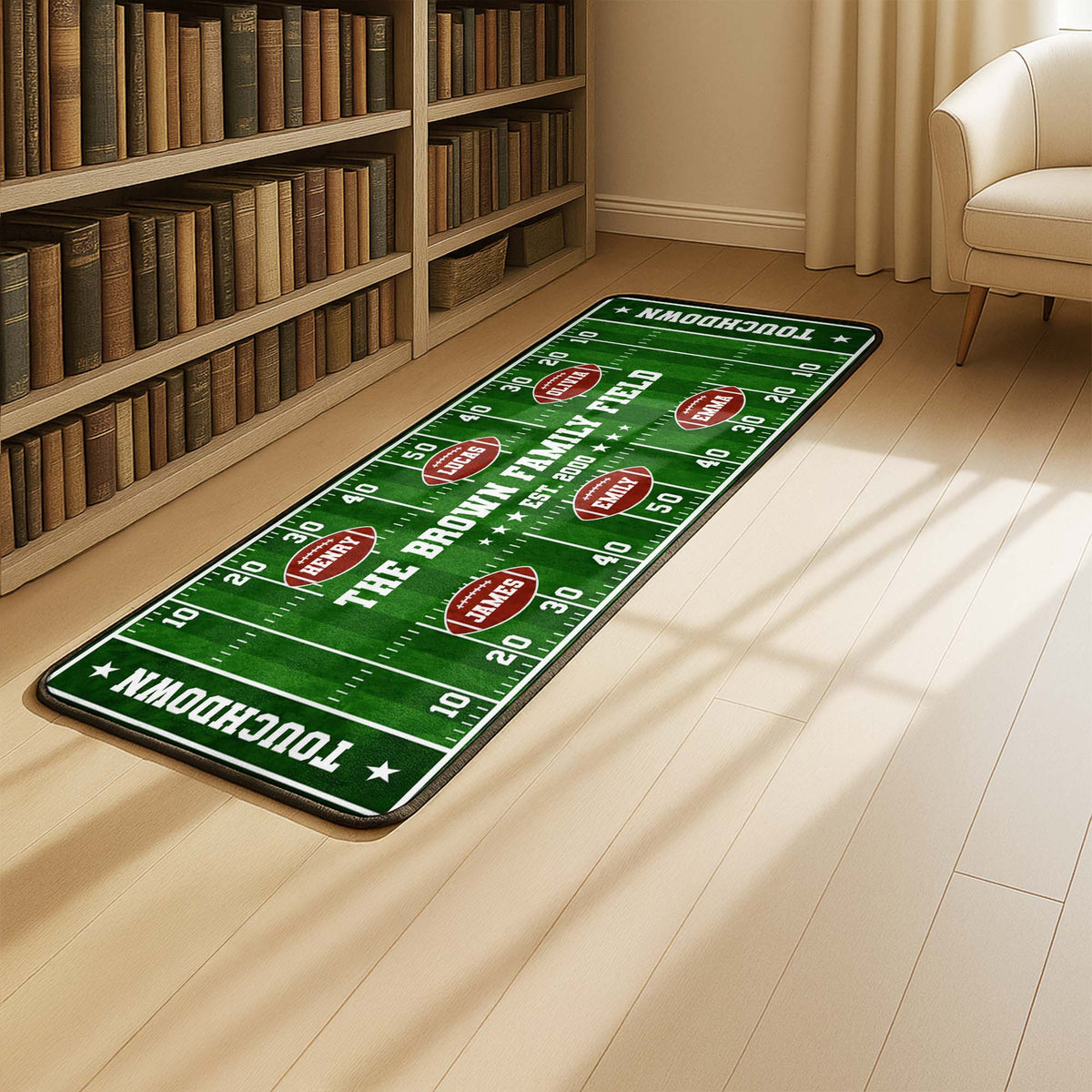 The Family Field Touchdown Personalized Runner Rug - Game Day Decor for Football Lovers