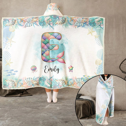 Whimsical Mermaid Alphabet Blanket - Personalized Hooded Blanket for Kids & Girls Birthday Gift