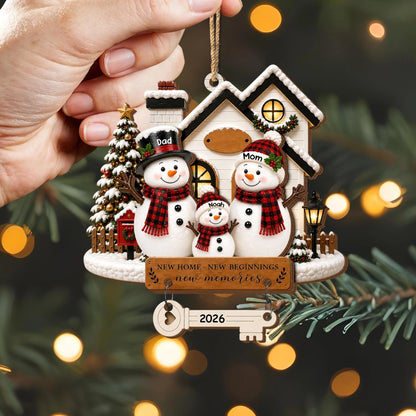 "New Home - New Beginnings, New Memories" Personalized Wooden Ornament - Christmas Gift for Family