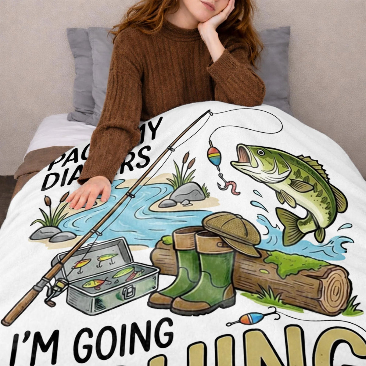 Pack My Diapers I'm Going Fishing With Grandpa - Personalized Blanket Gift for Baby