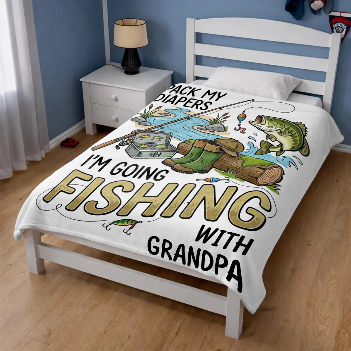 Pack My Diapers I'm Going Fishing With Grandpa - Personalized Blanket Gift for Baby