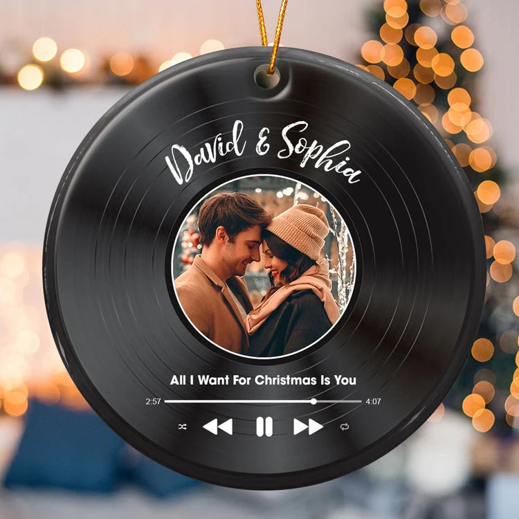 Custom Song Vinyl Record Personalized Ceramic Ornament - Couples Christmas Gift