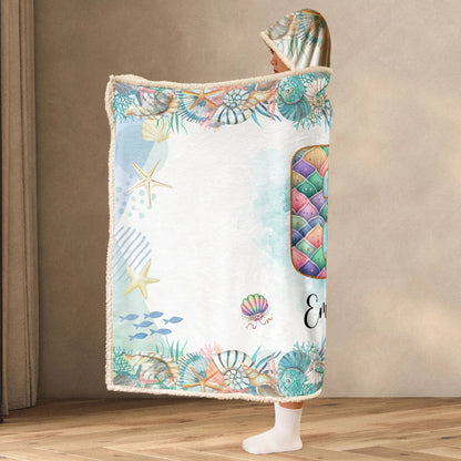 Whimsical Mermaid Alphabet Blanket - Personalized Hooded Blanket for Kids & Girls Birthday Gift
