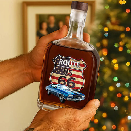 Personalized Route US 66 Car Photo Whiskey Bottle