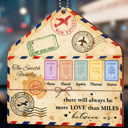 "More Love Than Miles" Personalized Wooden Ornament - Custom Long Distance Keepsake Gift for Family