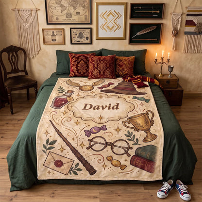 Enchanted Wizard Academy Personalized Blanket - Custom Birthday Keepsake Gift for Fantasy Fans