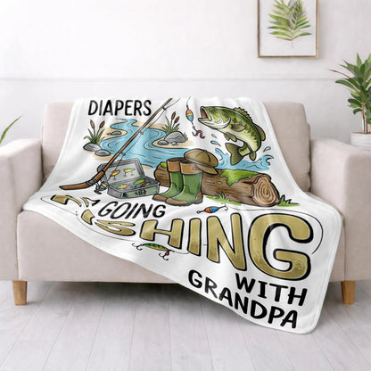 Pack My Diapers I'm Going Fishing With Grandpa - Personalized Blanket Gift for Baby