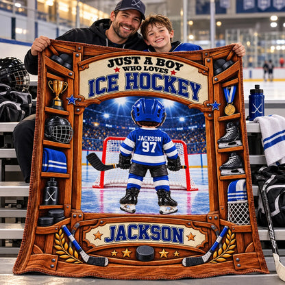 "Just A Boy/Girl Who Loves Ice Hockey" Custom Ice Hockey Blanket - Personalized Hockey Gift for Kids & Youth