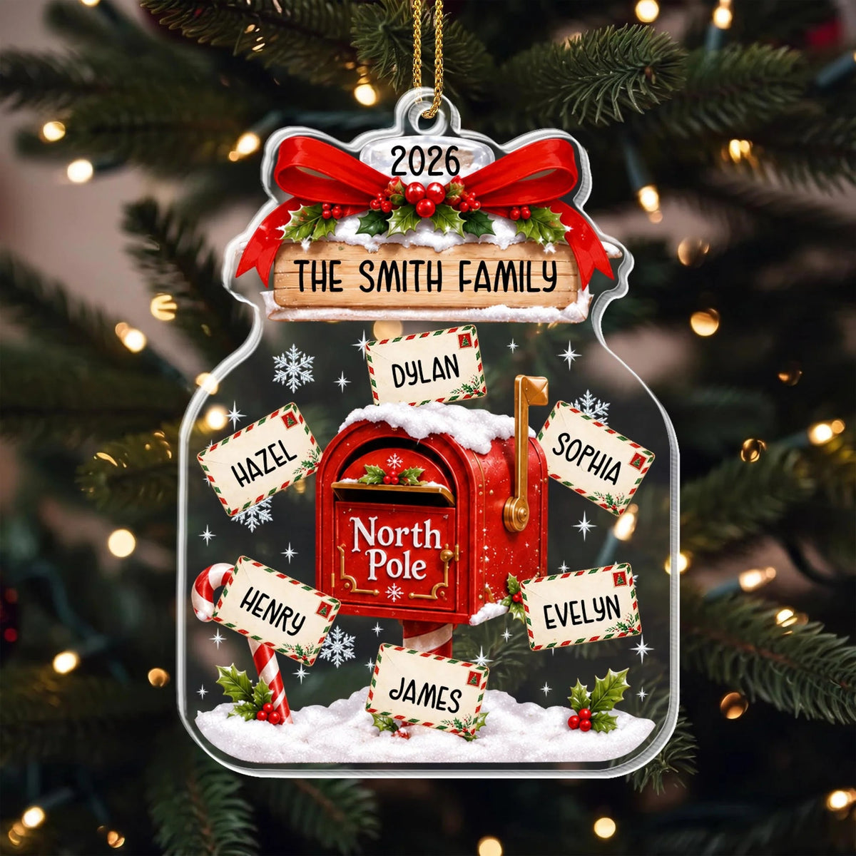 Our Family North Pole Mailbox Personalized Acrylic Christmas Ornament - Family Holiday Keepsake