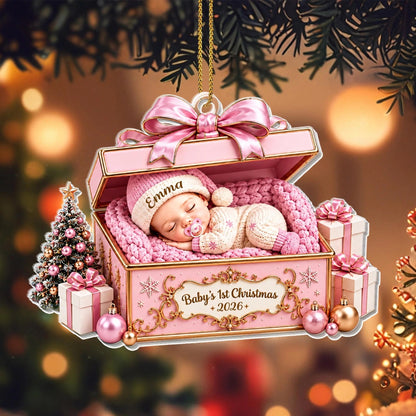 Baby's 1st Christmas Sleeping Baby in Gift Box - Personalized Acrylic Ornament for Newborn Keepsake