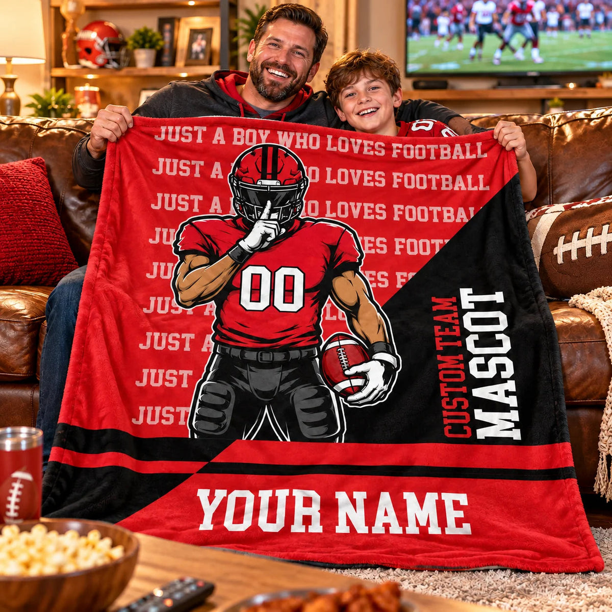 Just A Boy Who Loves Football Personalized Blanket for Boys - Custom Football Throw Gift for Kids