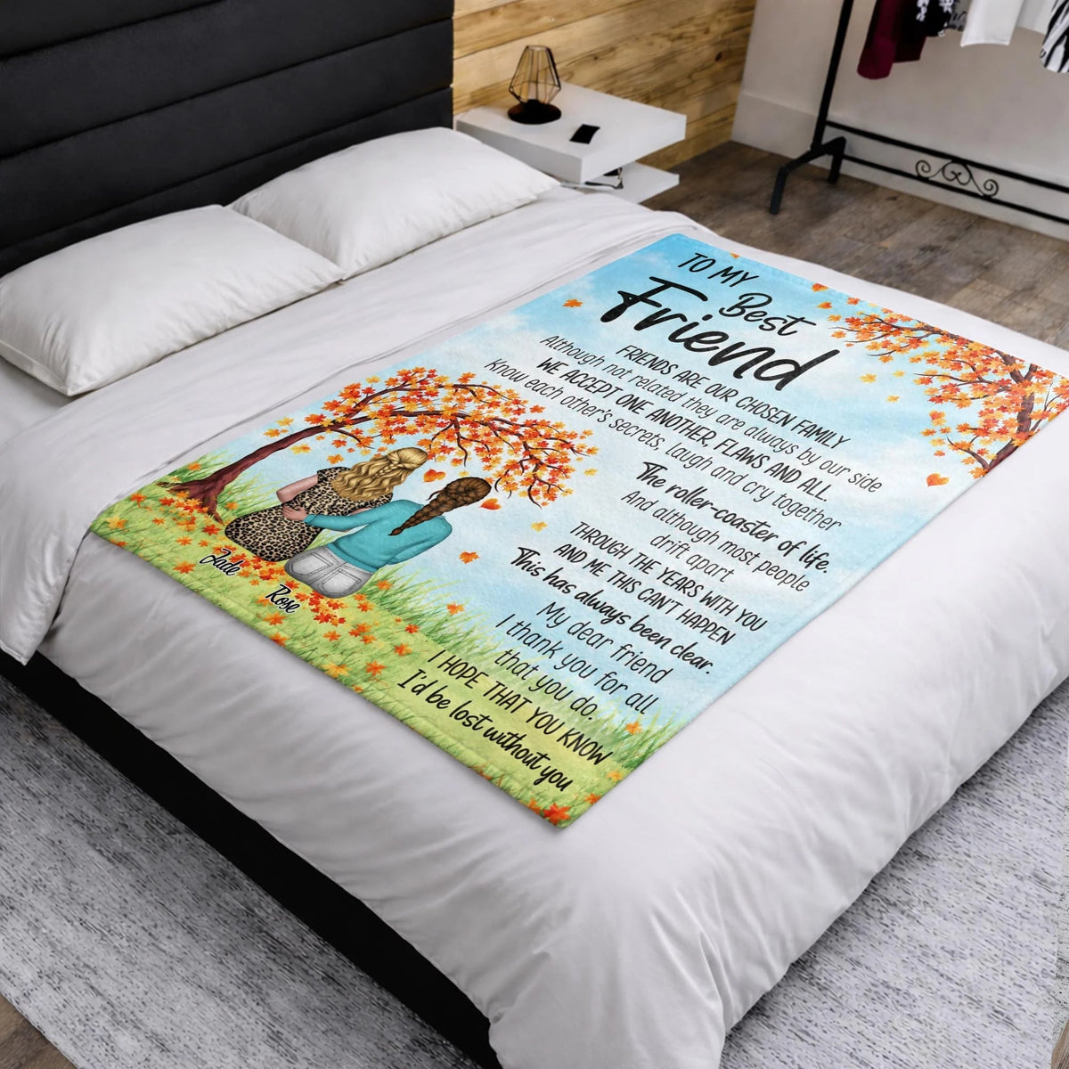 "Friends Are Our Chosen Family" Personalized Best Friend Blanket - Custom Fall Keepsake Gift for Besties