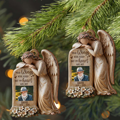 "Your Wings Were Ready But My Heart Was Not" Personalized Memorial Wooden Ornament - Sympathy Keepsake for Family