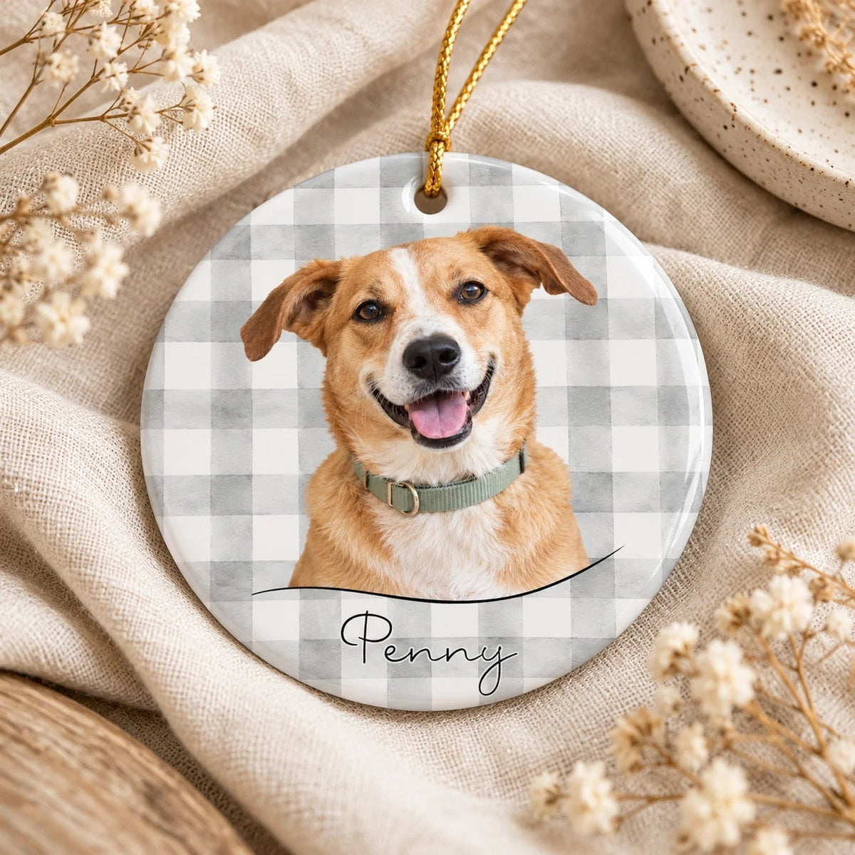 Custom Dog Photo Pattern Ceramic Ornament - Personalized Pet Keepsake Gift for Pet Lovers