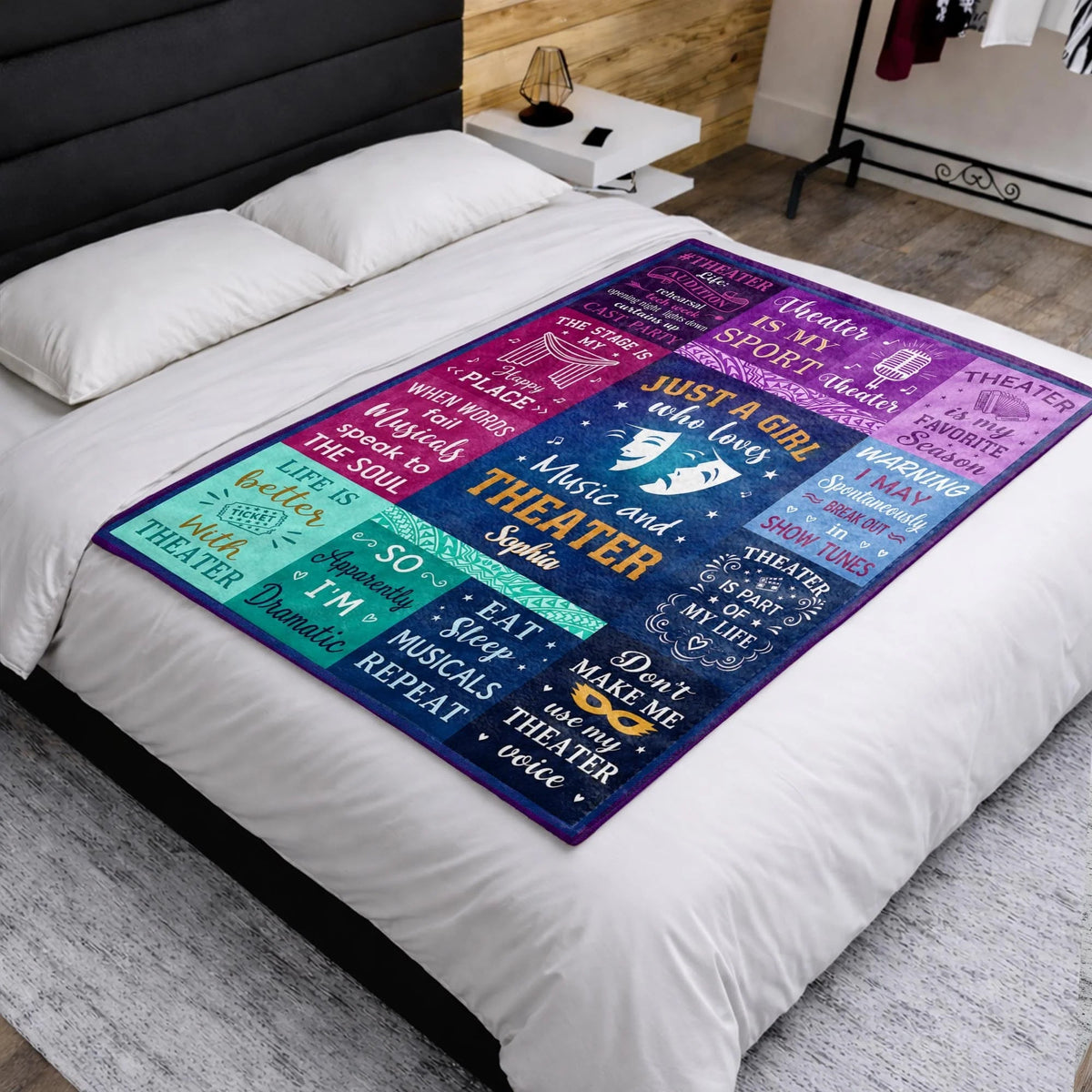 Just A Girl Who Loves Music And Theater Personalized Blanket - Drama Club Birthday Gift for Daughter