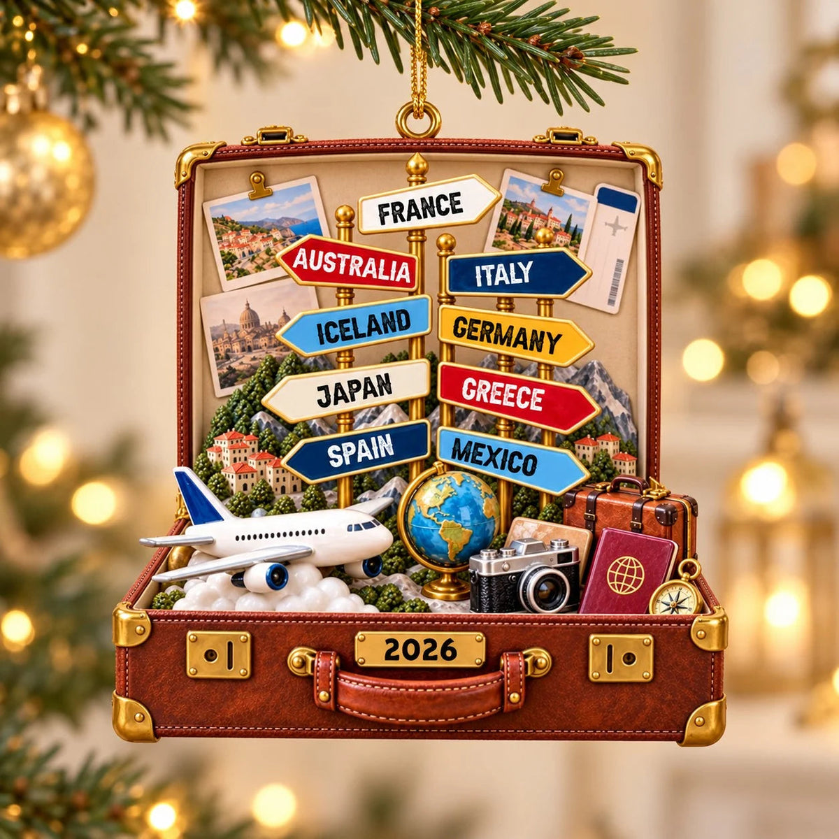 Personalized Travel Destination Suitcase Ornament - Custom Vacation Keepsake