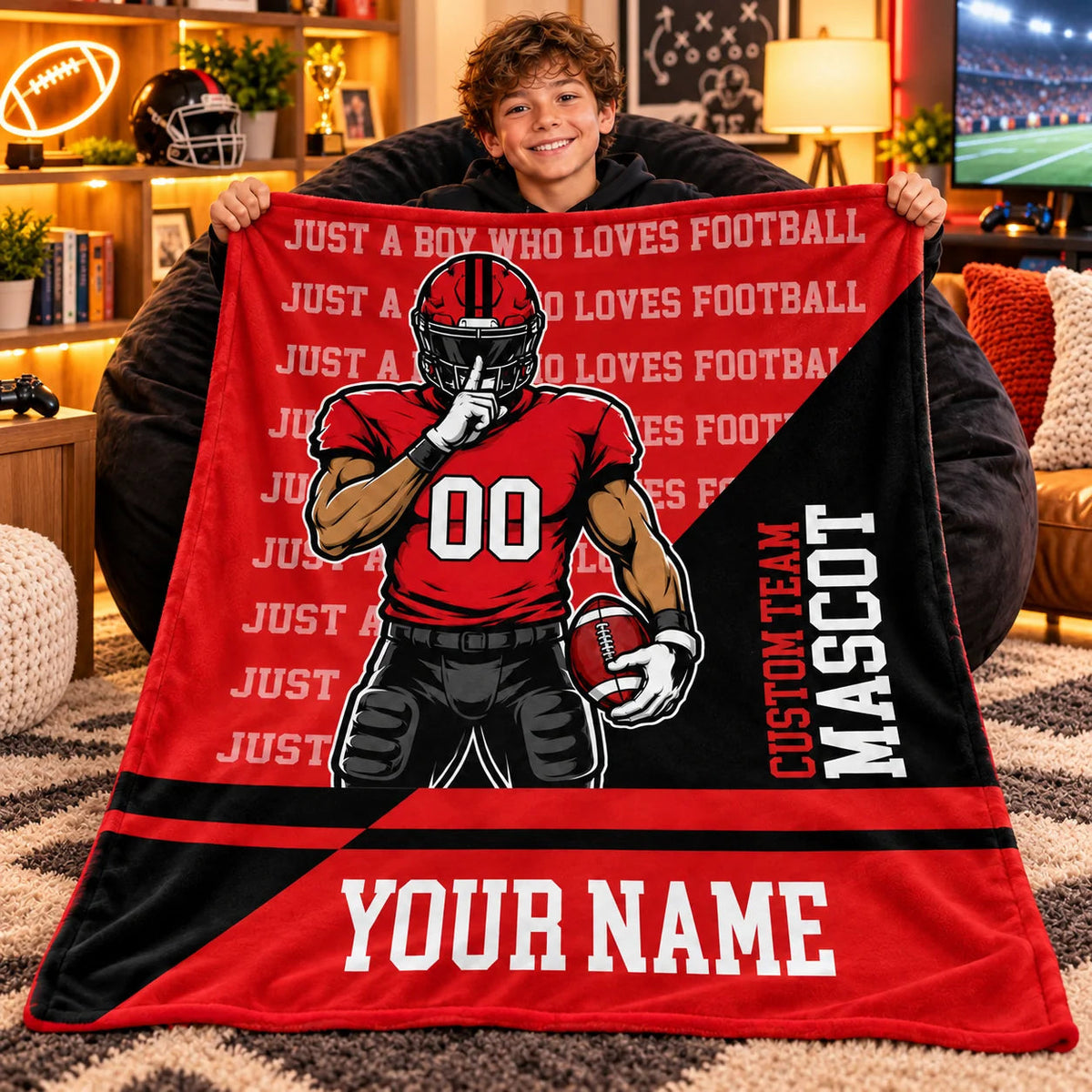 Just A Boy Who Loves Football Personalized Blanket for Boys - Custom Football Throw Gift for Kids