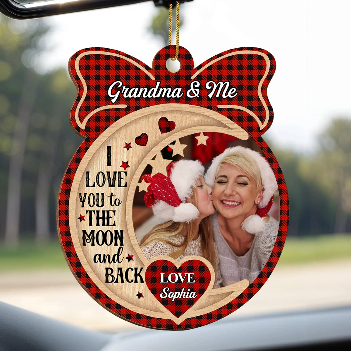 Personalized Moon Back Grandma Wooden Ornament