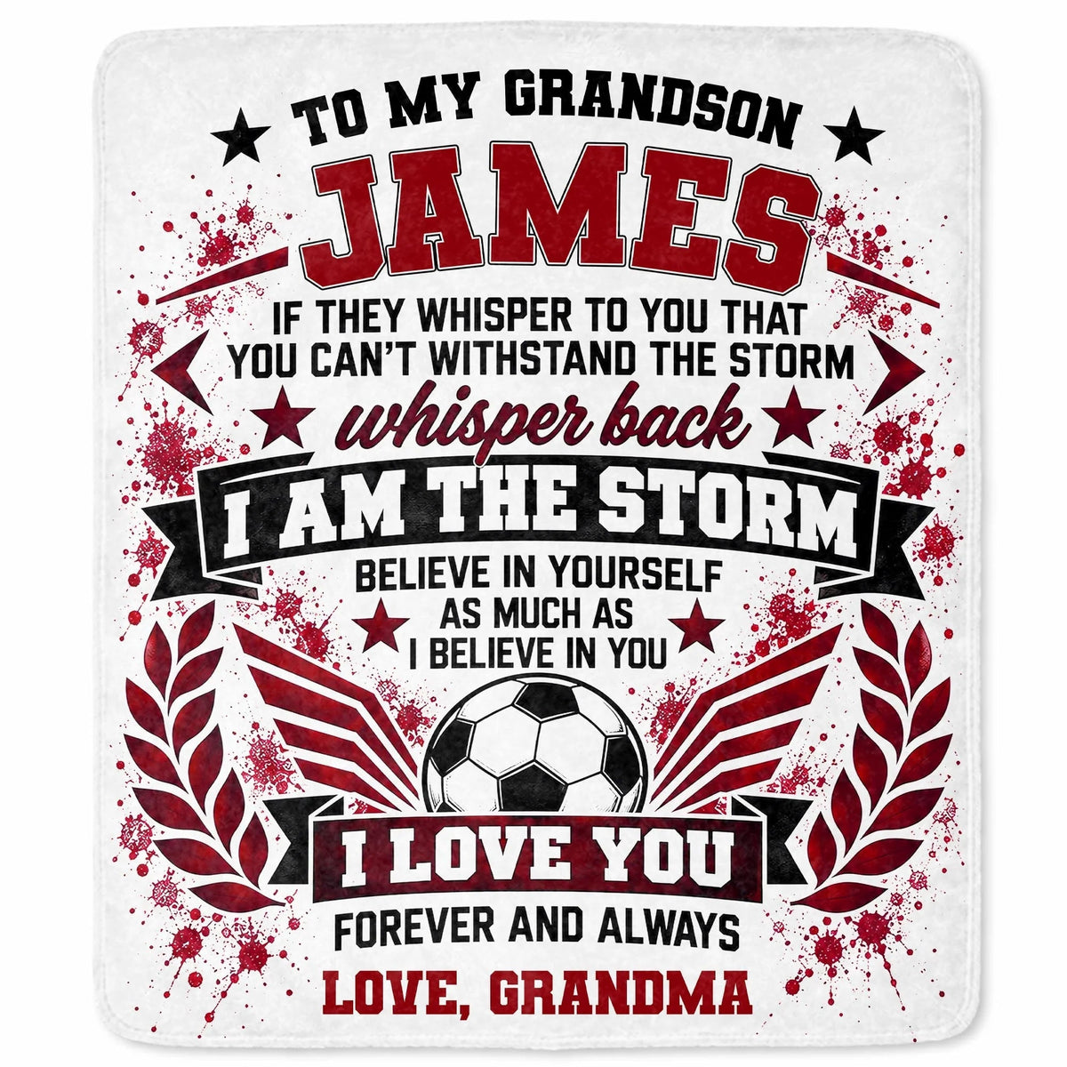 I Am The Storm Personalized Soccer Blanket for Grandson - Custom Name Birthday Gift from Grandma