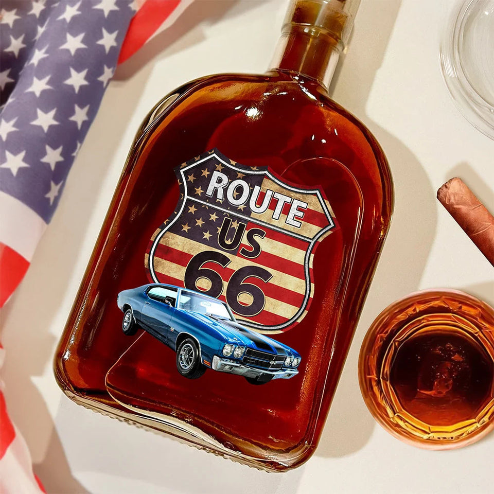 Personalized Route US 66 Car Photo Whiskey Bottle