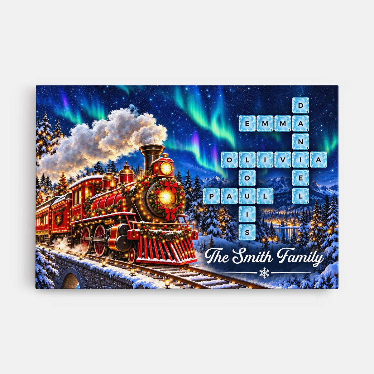 Personalized Christmas Train Crossword Canvas / Poster - Custom Family Keepsake Wall Art Gift