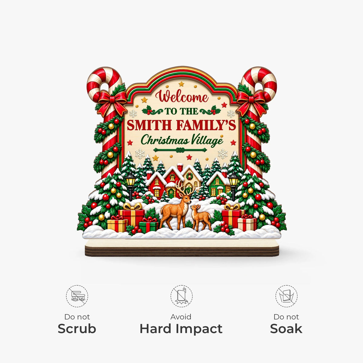 "Welcome to the Family Christmas Village" Personalized Wooden Plaque - Christmas Gift for Family