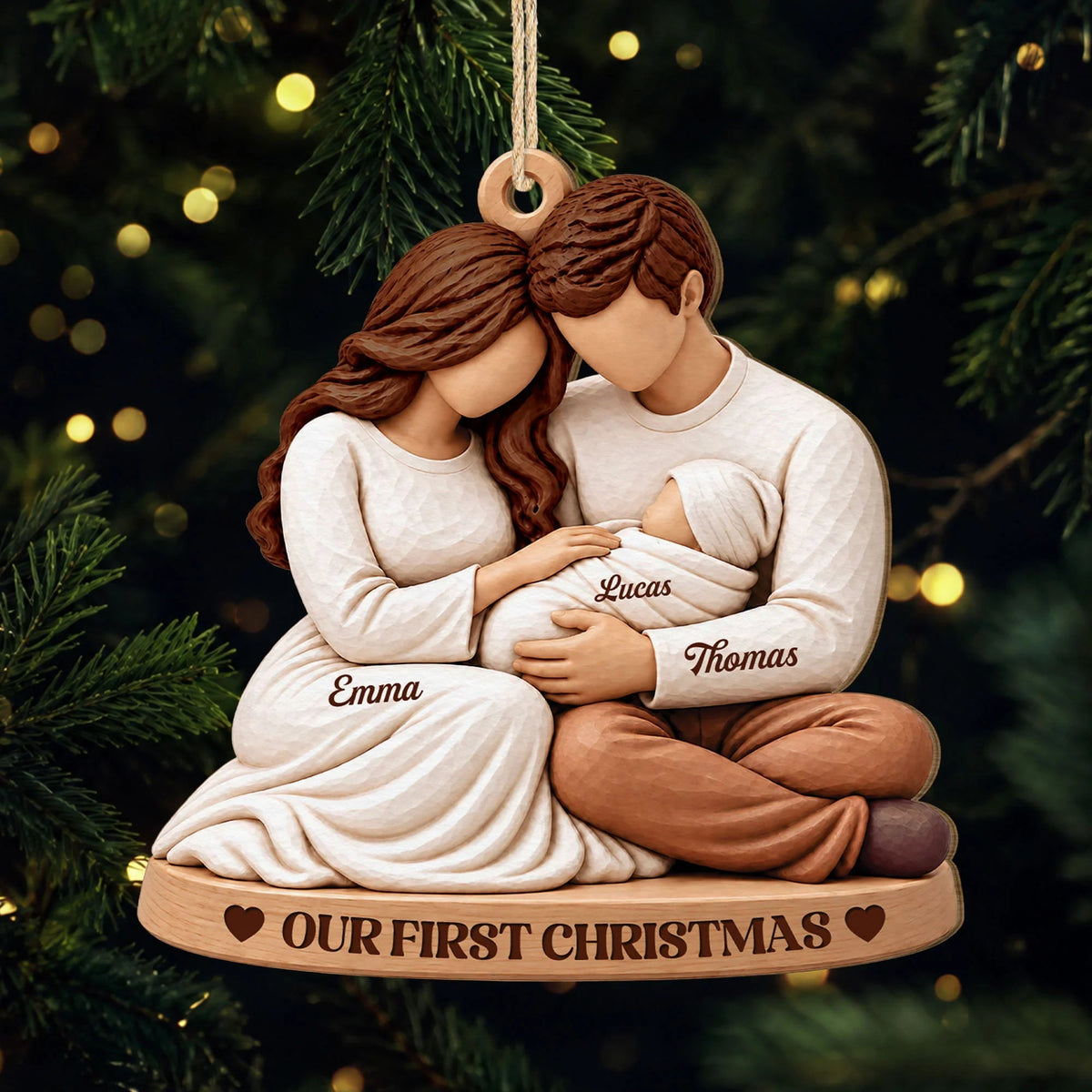 Our First Christmas Personalized Baby First Christmas Wooden Ornament - Christmas Keepsake Gift for New Parents & Family