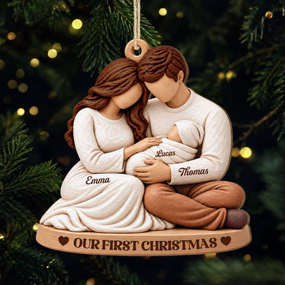 Our First Christmas Personalized Baby First Christmas Wooden Ornament - Christmas Keepsake Gift for New Parents & Family