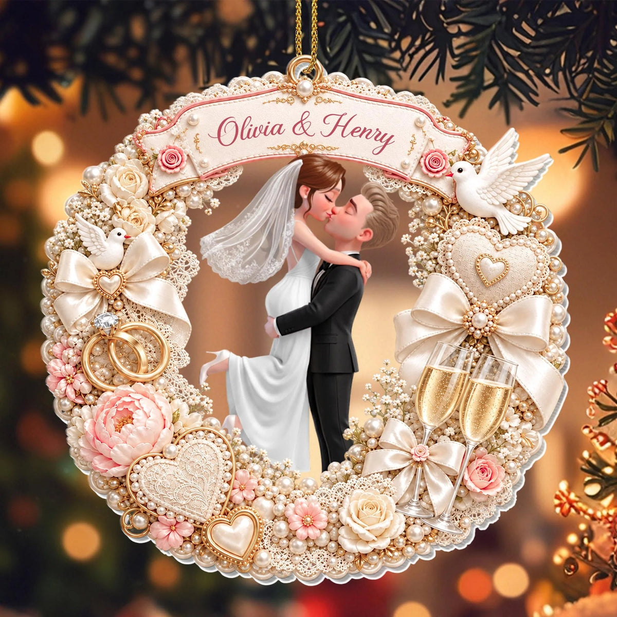 Personalized First Christmas As Husband And Wife Acrylic Ornament