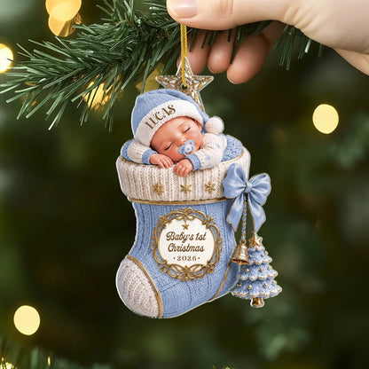 Personalized Baby First Christmas Stocking Acrylic Ornament